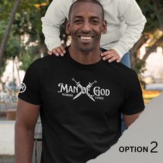 Man of God personalized crewneck T shirt, Chose between 3 options or message us directly for a custom option. A perfect gift for the Christian man in your life. This black cotton T shirt is modern fit, it is not boxy so size up if you want a loose type of fit. This T-shirt is comfortable, soft, light weight, and provides a flattering fit. Options: Black  - 100% combed and ring-spun cotton - Fabric weight: 4.4 oz  - Shoulder-to-shoulder taping - Side-seamed Check out our Etsy store for other simi Man Warrior Of God Personalized Shirt, Custom Print T-shirt For Father's Day, Customizable Crew Neck T-shirt For Father's Day, Customizable Father's Day Crew Neck T-shirt, Personalized Crew Neck T-shirt For Fans, Personalized Fan Merchandise Crew Neck T-shirt, Black Personalized Short Sleeve T-shirt, Personalized Black Short Sleeve T-shirt, Personalized Black T-shirt