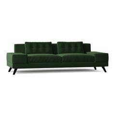 a green couch with black legs on a white background