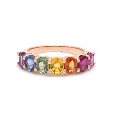 10k Solid Gold Band Ring Multi Rainbow Sapphire Gemstone Ring Size Available Sapphire Anniversary Ring, Ruby Eternity Band, Birthstone Band, Floral Wedding Bands, Rainbow Ring, Sapphire Birthstone, Multi Gemstone Ring, Rainbow Sapphires, Rainbow Rings