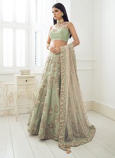 sonascouture - Mint Bridal W370 Wedding Dresses Asian, Dresses Asian, Wedding Lenghas, Simple Crop Top, Indian Wedding Dresses, Bridal Lengha, Lemon Flowers