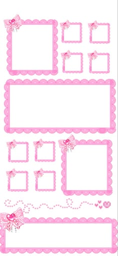 pink frames with flowers and butterflies on the edges are set up to be used for photos