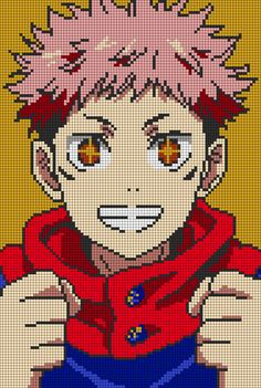 an image of a cartoon character made out of legos with red eyes and pink hair