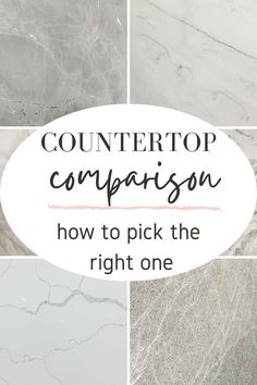 marble countertops with the words countertop comparison and how to pick the right one