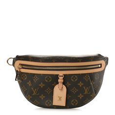 This is an authentic LOUIS VUITTON Monogram High Rise Bumbag. This belt bag is crafted of Louis Vuitton monogram coated canvas in brown with vachetta leather accents including zipper tape and a removable luggage tag. The bag features a front zipper pocket, a rear zipper pocket, and an adjustable beige fabric strap stitched with "Louis Vuitton". The main zipper opens to a white monogram fabric interior. Louis Vuitton Fanny Pack, Bumbag Louis Vuitton, Louis Vuitton Belt Bag, Louis Vuitton Bumbag, Louis Vuitton Monogram Bag, Louis Vuitton Belt, S Monogram, Fabric Strap, Louis Vuitton Damier Ebene