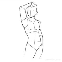 a line drawing of a man in swimsuit holding his arm up to the side