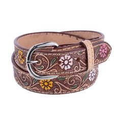 Featuring cute floral patterning and all over stitching this the perfect every day belt. Whether you are styling your little one with jeans or adding an accent to a sun dress this belt is a classic piece for any occasion. The removeable buckle allows the possibility for a fun twist on an adorable style. This belt is hand painted and handmade in Mexico so the hand painted coloring is unique to each belt. Made of Genuine Leather Boys Belt, Girls Belts, Accessory Inspo, Flower Belt, Branded Belts, Western Belts, Sun Dress, Gucci Belt, Grunge Aesthetic