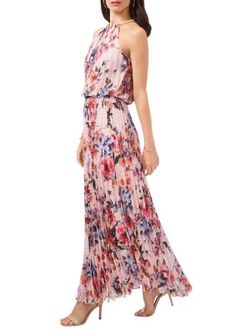 This halter-neck dress from MSK is covered in gorgeous florals and dimensional pleats. | MSK Women's Halter Neck Chiffon Pleated Dress, 14 Pink Pleated Halter Neck Dress, Pleated Sleeveless Halter Dress For Spring, Spring Evening Flowy Halter Dress, Summer Pleated Maxi Length Halter Dress, Feminine Floral Print Halter Dress For Spring, Spring Chiffon Halter Dress, Spring Chic Pleated Halter Dress, Chic Chiffon Halter Dress For Spring, Chic Pleated Halter Dress For Spring