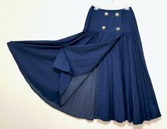 Gorgeous Heavy at 2.4 LB Darker blue color tone. Pinch under 28" waist 37" length Excellent vintage condition without issues.   Sterling buttons are silver in color Western Skirts, Dark Blue Color, Color Tone, Denim Jean, Colour Tone, Skirt Fashion, Wrap Around, Vintage Clothing, Denim Jeans