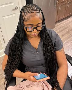 Straight Back Feed In Braids With Knotless In The Back, Scalp And Knotless Braids, Straight Back With Knotless Braids, Braids And Knotless In The Back, Long Stitch Braids With Design, Fulani Braids Designs, Braided Hairstyles For Sports, Braids For Ladies