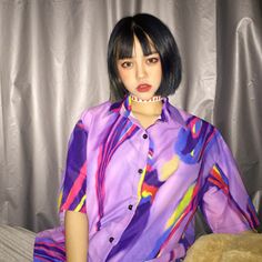 Cyber Punk Purple Women Shirt Blouse Cheap Boutique Clothing, Punk Shirt, Harajuku Style, Fashion Dresses Online, Women Fashion Edgy, Graphic Tee Shirt, Maxi Dress Online, Women Shirt, Women Shirts Blouse