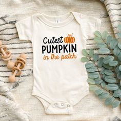 Baby Cutest Pumpkin In The Patch Romper (3-24m) - Cream - AT NOON STORE Fall Onesies, Fall Onesie, Baby Thanksgiving, Pumpkin Onesie, Thanksgiving Onesie, Toddler Halloween Shirts, Cutest Pumpkin In The Patch, Baby Halloween Outfits, Thanksgiving Pictures