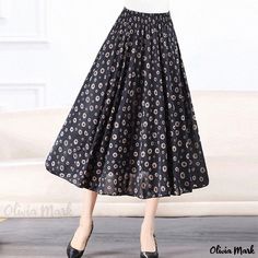 Olivia Mark - Cotton Linen Printed Elastic High Waist Maxi Skirt A-line Umbrella Skirt Long Casual Loose Fit Floriated Half Skirt Umbrella Skirt Long, High Waist Maxi Skirt, Stylish Maxi Dress, Floral Print Midi Skirt, Umbrella Skirt, High Waisted Maxi Skirt, Half Skirt, Printed Midi Skirt, Floral Midi Skirt