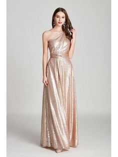 Sparkly Gold Sequin Pleated Long Formal Dress One Shoulder Sparkly Dress Long, Gold One Shoulder Dress, Gold Dresses Long, Sparkly Formal Dress, Sequin Prom Dresses Long, One Shoulder Dress Long, Sparkly Prom Dress, Long Sequin Dress, Women's Evening Dresses