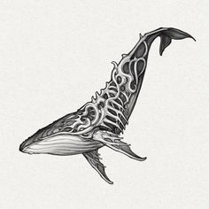 a drawing of a humpback whale with intricate designs on it's back