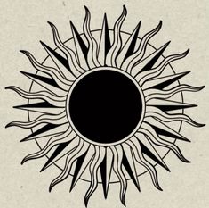 a black and white drawing of a sun in the middle of it's frame