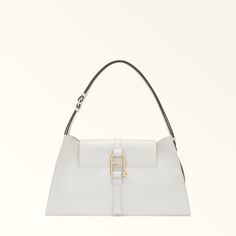 Furla Nuvola Designer Flap Shoulder Bag With Detachable Strap, Designer Tote Flap Bag With Detachable Strap, Luxury Tote Baguette Bag, High-end Leather Baguette Bag For Daily Use, Designer Square Flap Bag With Detachable Handle, High-end Everyday Flap Bag, Luxury Shoulder Flap Bag With Removable Pouch, Modern Satchel With Silver-tone Hardware For Daily Use, Luxury Flap Shoulder Bag With Removable Pouch