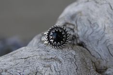 Fits a size 6.5 Handmade in Sterling Silver with Black Onyx *One of the prongs melted while soldering and I tried to fix it. As seen in the first picture near the bottom left of the ring Hand Forged Black Rings, Artisan Black Round Ring, Vintage Black Hand Forged Jewelry, Black Onyx Ring, Onyx Ring, Soldering, Handmade Sterling Silver, Rings Statement, Sterling Silber