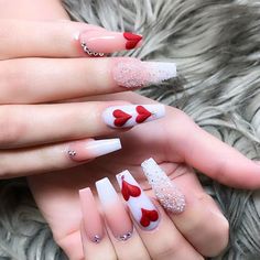 February Nails, Romantic Nails, Valentine Nails, Blue Nail, Coffin Nails Long