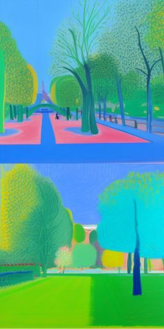 Ai generated images using stable diffusion webui David Hockney Digital Art, Abstract Trees, Bright Blue Sky, Abstract Tree, David Hockney, Art Diary, Beautiful Park