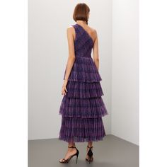 Purple metallic mesh (100% Polyester). A-line. Sleeveless. One shoulder. Side zipper closure. 55" from shoulder to hemline. Imported. Rent The Runway, Closet Designs, Side Zipper, One Shoulder Dress, One Shoulder, Fashion Design