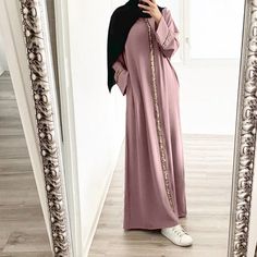 Muslim Long Dress, Chiffon Kaftan, Sequin Crafts, Dress Sequin, Fashion Hijab, Abaya Dress