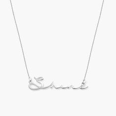 Mon Petit Name Necklace - Silver | Oak & Luna Pear Shaped Diamond Necklace, Baguette Diamond Necklace, Floating Diamond Necklace, Name Necklace Silver, Diamond Choker Necklace, Diamond Initial Necklace, Dainty Diamond Necklace, Diamond Choker, Gold Name Necklace