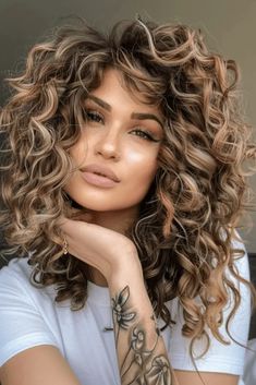 Mid Length Voluminous Thick Curls Below Shoulder Length Hair Curly, Big Curl Perm Medium, Mid Length Layered Curly Hair, Highlights In Curly Hair Natural Curls, Curled Layered Hair Mid Length, Types Of Perms Medium Mid Length, Big Curls Medium Length Hair, 30 Year Old Hairstyles, Loose Perm Medium Length