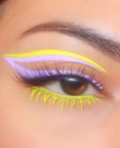 Bright Eyeshadow Looks, Eyeliner Bleu, Lilac And Yellow, Yellow Eye Makeup, Red Eye Makeup, Bright Eyeshadow