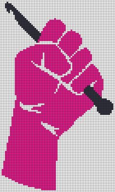 a cross stitch pattern with a pink fist holding a baseball bat in it's right hand