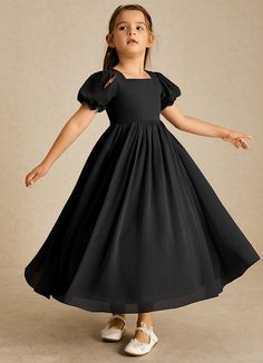 Joss is our lovely flower girl dress crafted from chiffon. Black Kids Dress, Midevil Dress, Black Flower Girl, Recital Dress, Black Flower Girl Dress, Dresses In Black, Chiffon Flower Girl Dress, Girls Black Dress, Chiffon Flower