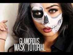 Glamorous Half Skull Mask Tutorial. Link download… Skeleton Makeup Half Face, Half Skull Face Makeup, Half Skull Mask, Half Face Halloween Makeup, Easy Skeleton Makeup, Skeleton Makeup Tutorial, Half Skull Makeup, Skull Face Makeup