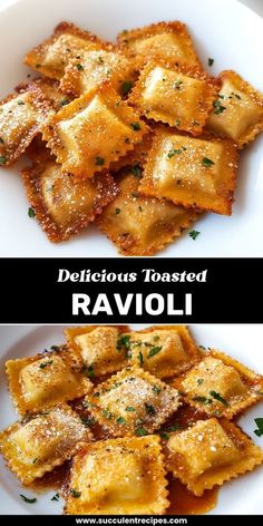 ravioli with parmesan cheese on top and delicious roasted ravioli in the bottom