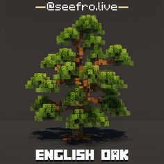 an image of a tree made out of pixellated blocks with the words, deerfolive english oak