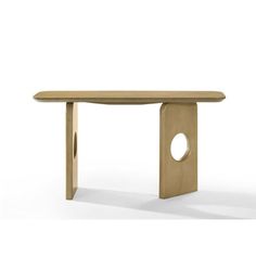 a wooden table with an oval hole in the center and two holes at the top