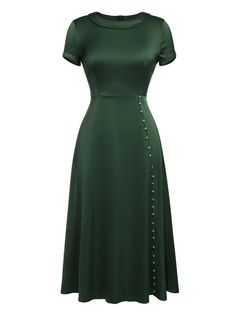 1940s Pearl Buttons Solid Darlene Dress – Retro Stage - Chic Vintage Dresses and Accessories 1940s Winter Fashion, 1940’s Dresses, 1950 Housewife, 1947 Fashion, 1930s Aesthetic, Hogwarts Style, 1960s Clothing, Dracula Film