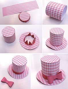 the steps to make an origami top hat and bow tie for someone's birthday