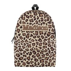 Are you a Leopard Lover? These Backpack are perfect for you or your kids. Looking for a unique and special gift for a Leopard Lover. These Backpack are exactly what you are looking for.  Product Features:  - Backpack Size (Height x Length x Width): + Child (Age 4-7): 12"(30cm) x 9"(22.5cm) x 5"(12.5cm). + Youth (Age 8-12): 16"(40cm) x 12"(30cm) x 7"(17.5cm). + Adult (Age 14 18"(45cm) x 14"(35cm) x 8"(20cm). - Features ergonomic shoulder straps with dynamic size adjustment for the perfect-fit. - Fully padded back panel with breathable mesh fabric. - One large main compartment with a front utility pocket for easy organization. - Pockets at both sides for your water bottle and foldable umbrella.  All of our Backpacks are custom-made-to-order and handcrafted to the highest quality standards. P Trendy Everyday Backpack With Letter Print, Trendy Standard Backpack Ideal For Gifts, Trendy Backpack For Back To School Gift, Rectangular Backpack With Letter Print For School, Trendy Backpack For End Of School Year Gift, Back To School Backpack With Letter Print, Back To School Rectangular Backpack With Letter Print, Back To School Rectangular Letter Print Backpack, Casual Personalized Travel Backpack