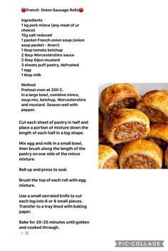 the recipe for sausage rolls is shown here