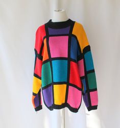 dreamy super soft 100% acrylic 1980s large fun oversized sweater so fun for unisex this is a gem!! good vintage condition  measures: 50" bust 32"long Thank YOU and please feel free to ask me any ?s:) Have a lovely day!! xoxo www.etsy.com/shop/retroandme Retro Color Block Sweater For Winter, Retro Color Block Winter Sweater, Retro Winter Color Block Sweater, Oversized Multicolor Patchwork Sweater, Vintage Multicolor Acrylic Sweater, Retro Winter Sweater With Color Matching, Oversized Retro Acrylic Sweater, Oversized Multicolor Vintage Sweater, Retro Multicolor Acrylic Sweater