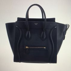 Hands Drop: 5.5” Height: 12” Width: 19” Depth: 7” Contain: Very Good, Minor Surface Scratches At Hardware; Minor Scuffing And Marks At Leather; Minor Residue At Interior. Celine Mini Luggage, Mini Luggage, Celine Bags, Color Blue, Bag Lady, Blue Color, Navy, Leather