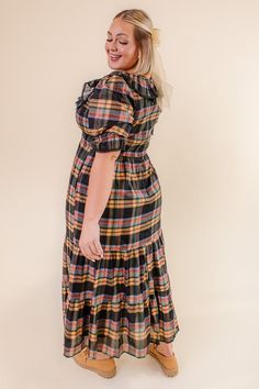 The fall look you've all been waiting for! Introducing our Gracie Dress in Plaid! Featuring the most beautiful ruffle detailing, square neckline, slight puff sleeve and gorgeous plaid print. Perfect for matching with the whole family! Available in sizes XXS, XS, S, M, L, XL, XXL, 1X, 2X, 3X, 4X, & 5X + kids! Fall Plaid Dress With Square Neck, Casual Plaid Dress With Square Neck For Fall, Casual Square Neck Plaid Dress For Fall, Plaid Midi Dress With Ruffles, Plaid Ruffled Midi Dress, Plaid Ruffled Midi Length Dress, Fall Plaid Dress With Short Sleeves, Midi-length Plaid Dress With Ruffles, Ruffled Midi Plaid Dress