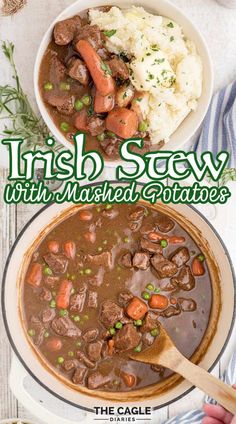 irish stew with mashed potatoes and carrots in a bowl