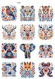 an image of different animal designs on paper