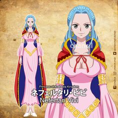 an anime character with blue hair and pink dress