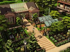 an artist's rendering of a garden with lots of trees and plants