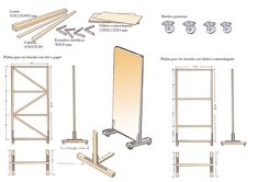 the diagram shows how to make a folding door with wood and metal parts for each section