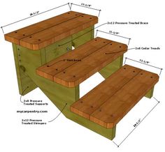 the steps are made out of wood and have measurements for each step to be built