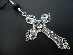 "This is a lovely cross themed pendant necklace. The cross is approx. 5cm long x 3cm wide. On an 26\" silver black metal chain. Thanks for looking!!" Black Metal Crucifix Cross Necklace, Black Metal Crucifix Necklace, Spiritual Black Sterling Silver Cross Necklace, Black Metal Cross Necklace As Gift, Handmade Black Crucifix Necklace, Handmade Black Cross Necklace, Black Cross Rosary As Gift, Handmade Black Cross Pendant Necklace, Big Cross