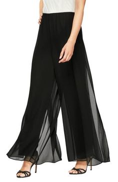 These flowy high-waist pants are crafted from luscious chiffon with airy side vents. 28" inseam (size Medium P) Partially lined 100% polyester Machine wash, tumble dry Imported Chiffon Pants, Looks Country, Split Legs, Dressy Pants, Wide Leg Dress Pants, Alex Evenings, Chiffon Overlay, Flowy Pants, Black Dress Pants