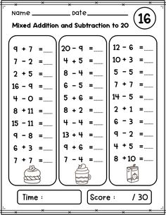 an addition and subtraction to 20 worksheet for the first grade student